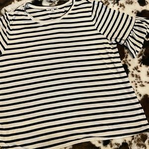 Green Envelope white and navy striped top 1X